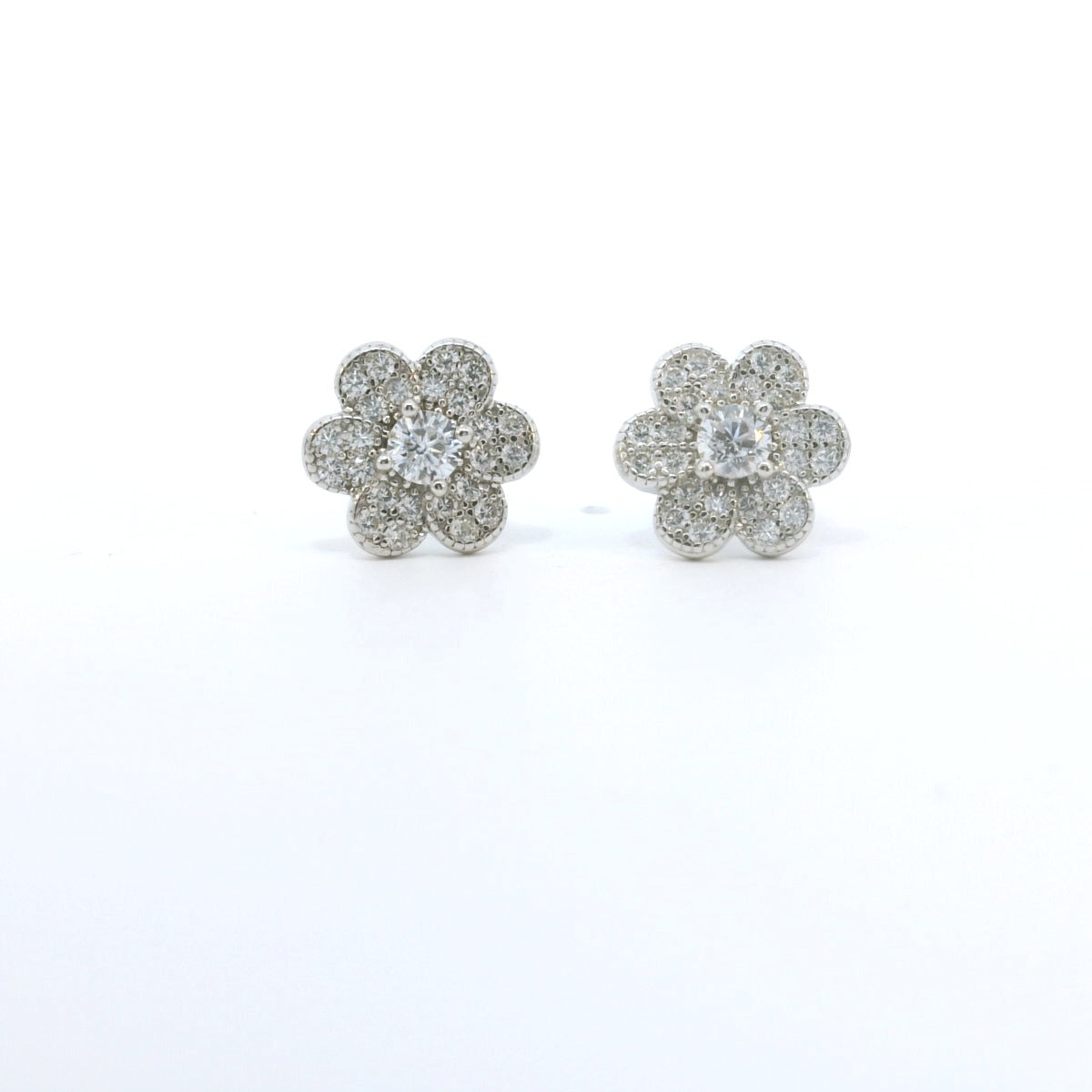 Sterling Silver with Flower Cubic Zirconia Earrings image 0